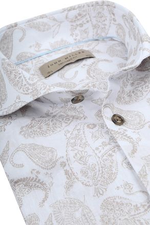 John Miller Overhemd Linnen Blend Paisley Print Beige 5142116-630000 kopen