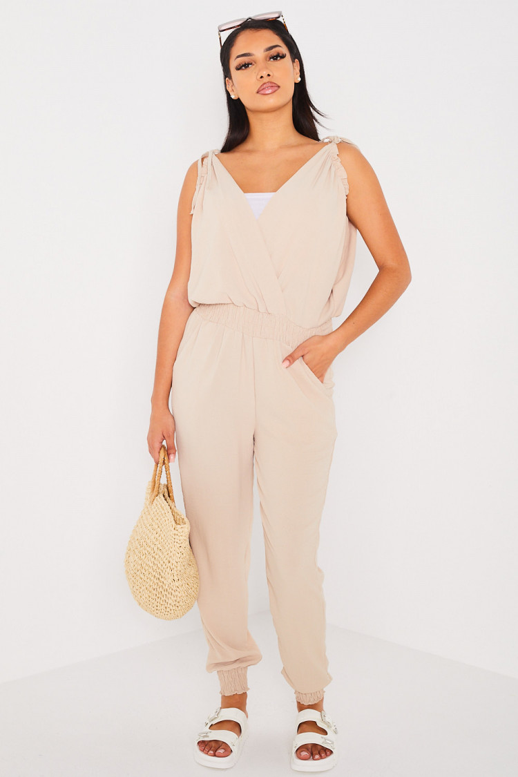 Combinaison pantalon beige fluide à manches noué