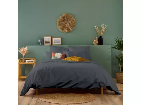 Housse de couette Anthracite en percale de coton - 220x240cm