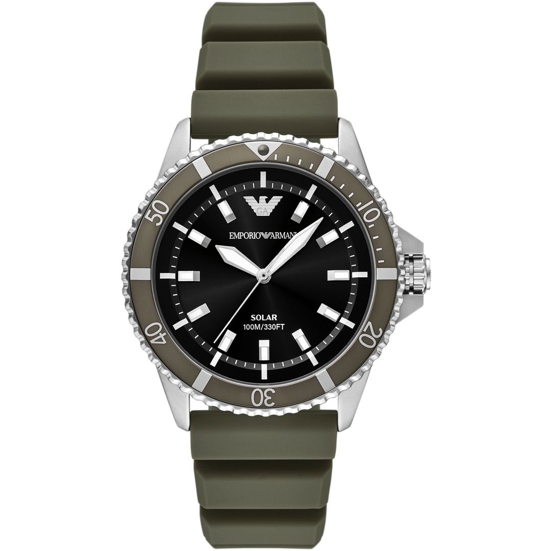 Emporio Armani Diver World Explorer Solar Grün / Silbrig & Schwarz