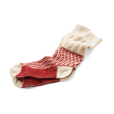 Socke Jacquard lang, Ecru-Rot