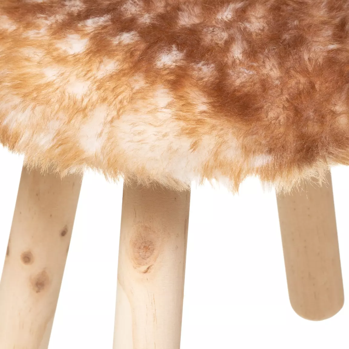 Tabouret enfant bois et fausse fourrure (H38 cm) Cerf Marron