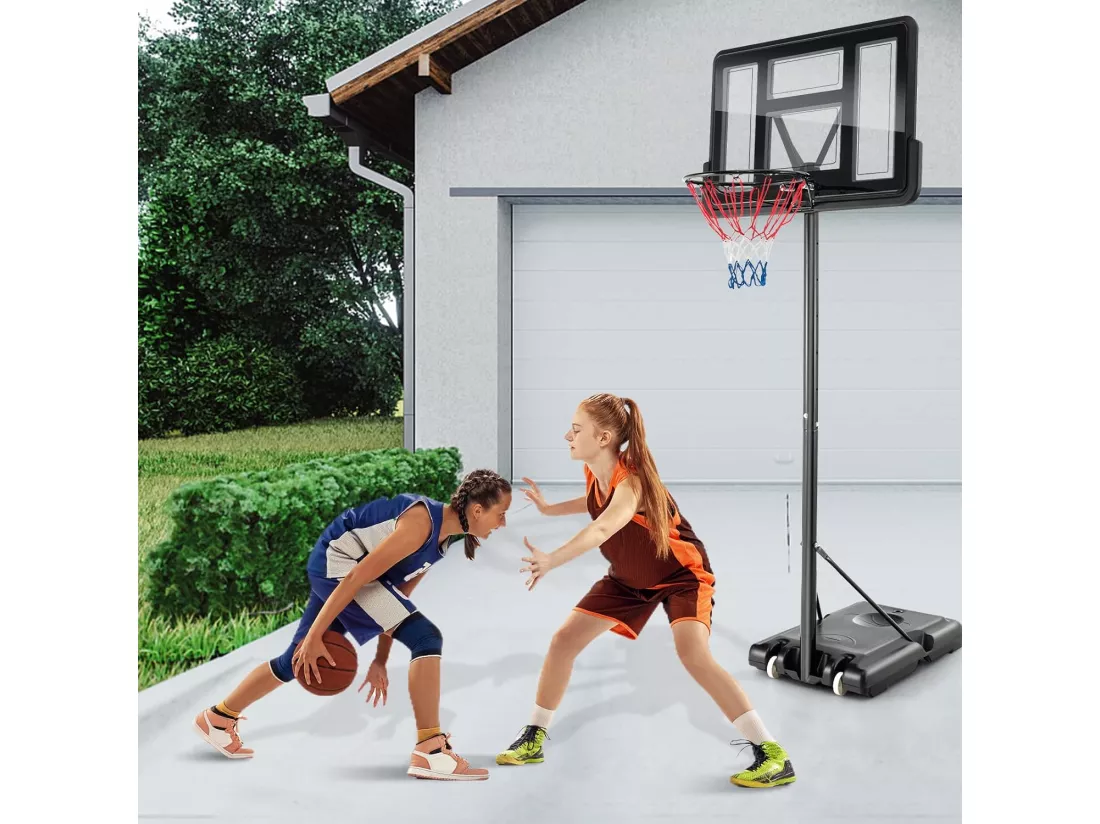 Panier de Basket-Ball sur Pied avec Hauteur Réglable 130-305cm/Ensemble de Basketball Portable avec 2 Filet-Panneau Arrière/Jeu de Sport Exterieur Interieur pour Enfants/Adultes, Noir