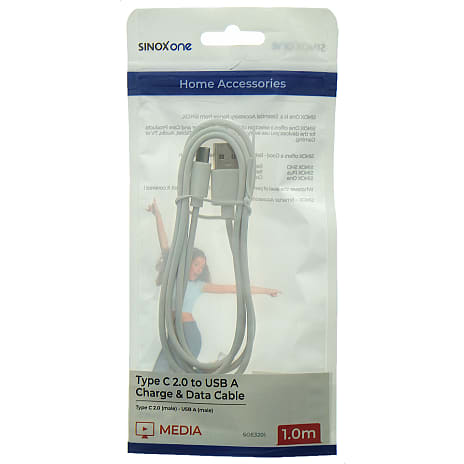 Sinox One USB C til USB A kabel. 1m. Hvid