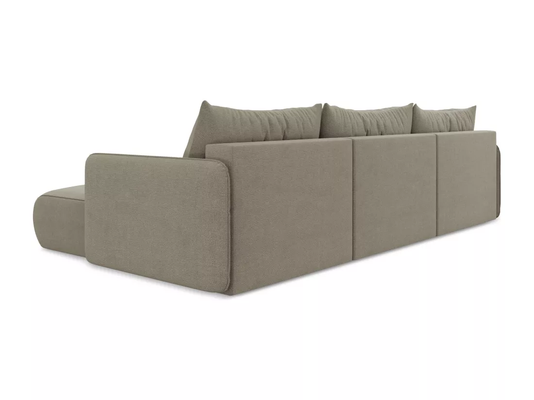 Canapé d'angle panoramique convertible en tissu texturé - beige foncé - NANEA