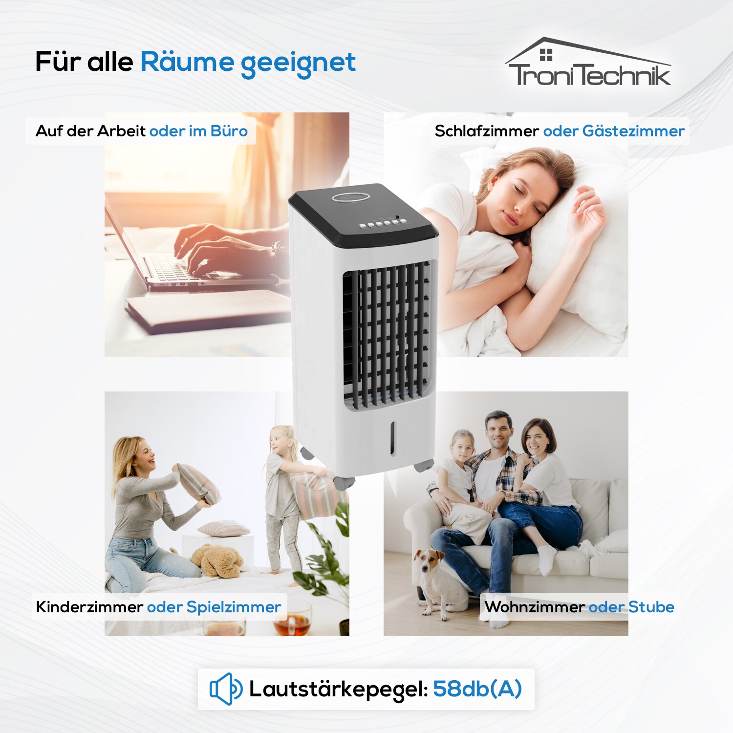TroniTechnik® Mobiles Klimagerät 4in1 Klimaanlage Luftkühler LK03 Ventilator, inkl. Fernbedienung, Filter, 3in1 Air Cooler