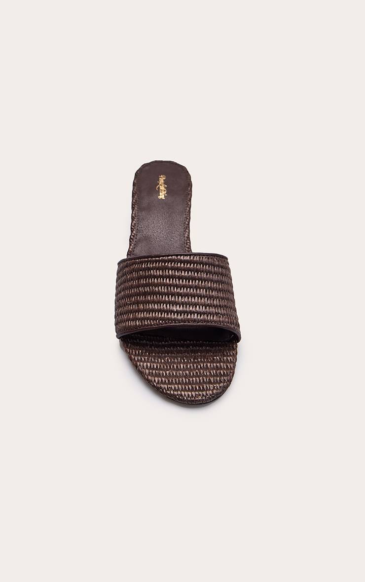Chocolat Mules À Talon Bloc En Raphia Coupe Large