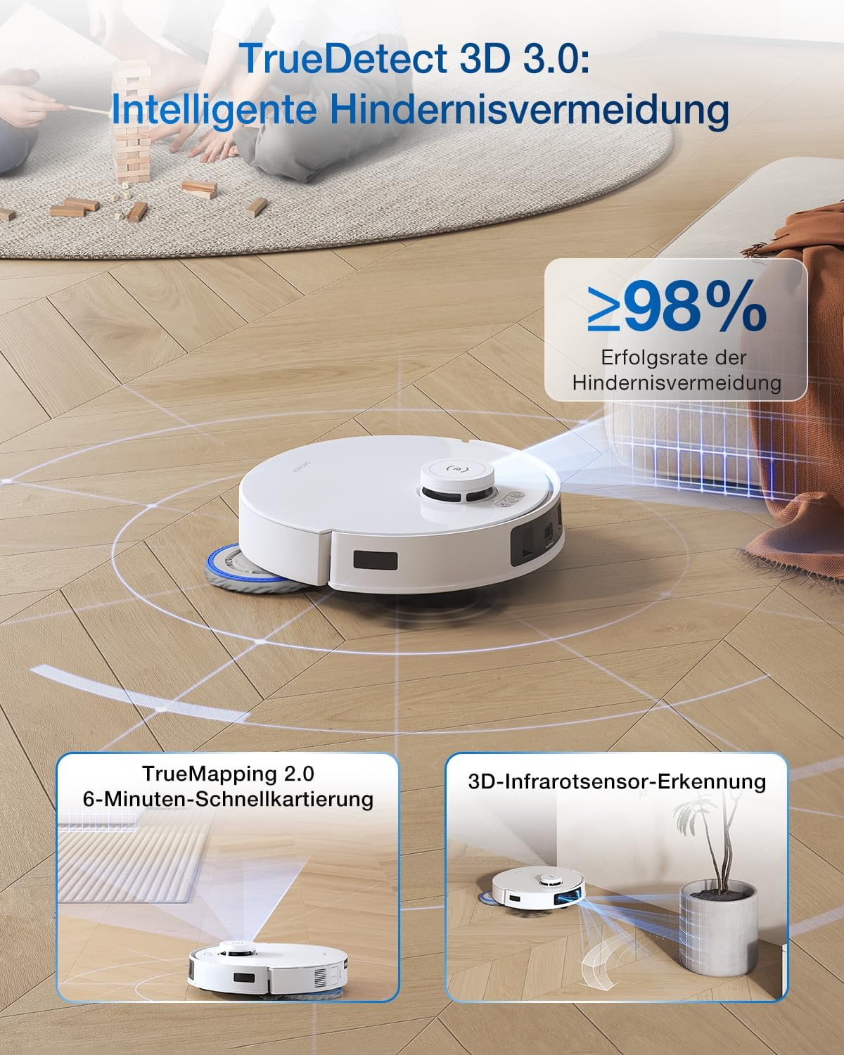 ECOVACS DEEBOT T30C Pro Omni GEN 2 Saugroboter mit Wischfunktion, 15400Pa Saugkraft, Auto-Entleerung, Heißlufttrocknung, 200min Laufzeit, Ideal für Tierhaare & Teppiche(T30C PRO Iteration)