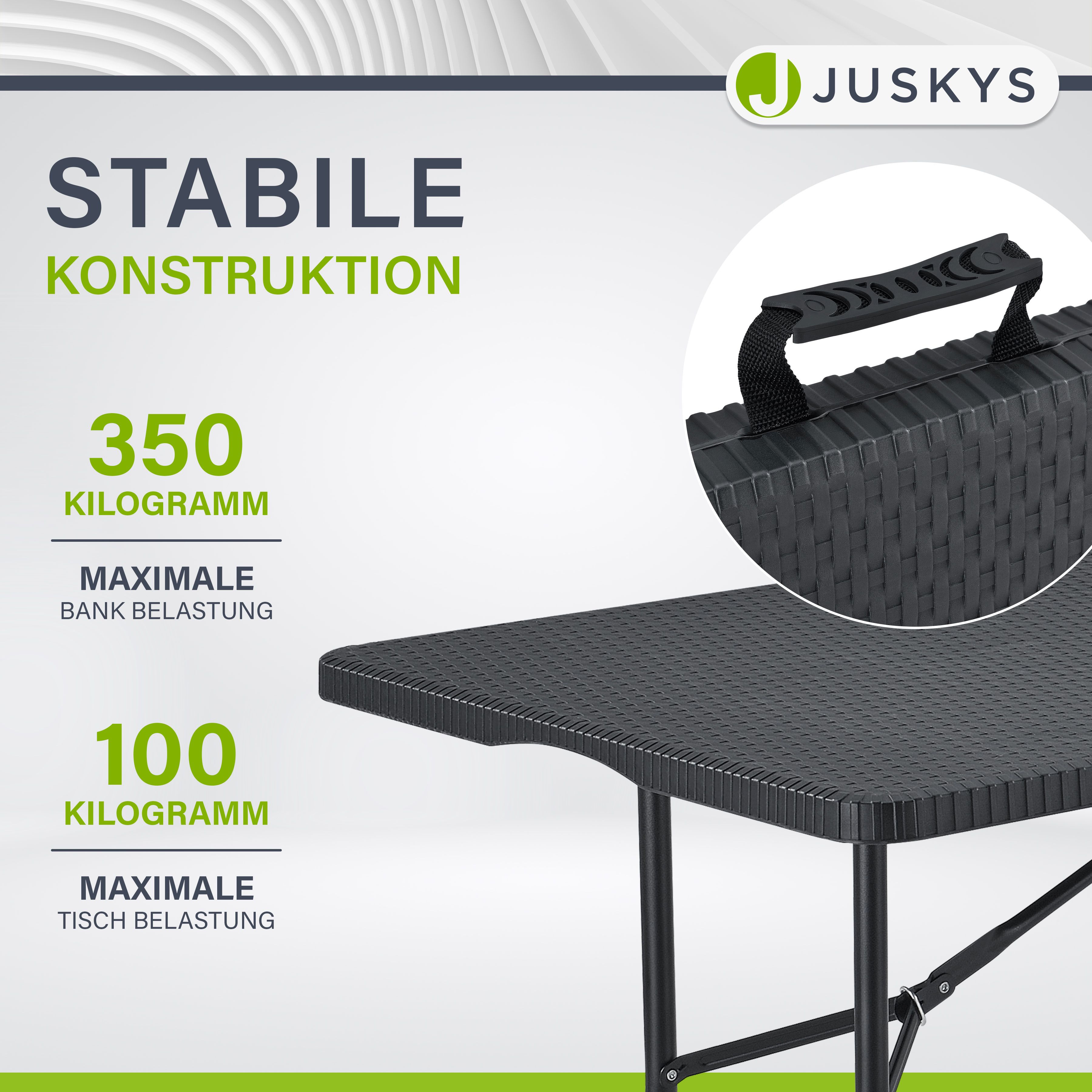 Juskys Bierzeltgarnitur Amberg 3-teilig & klappbar 180x74x74 cm Festzeltgarnitur Tisch & 2 Bänke