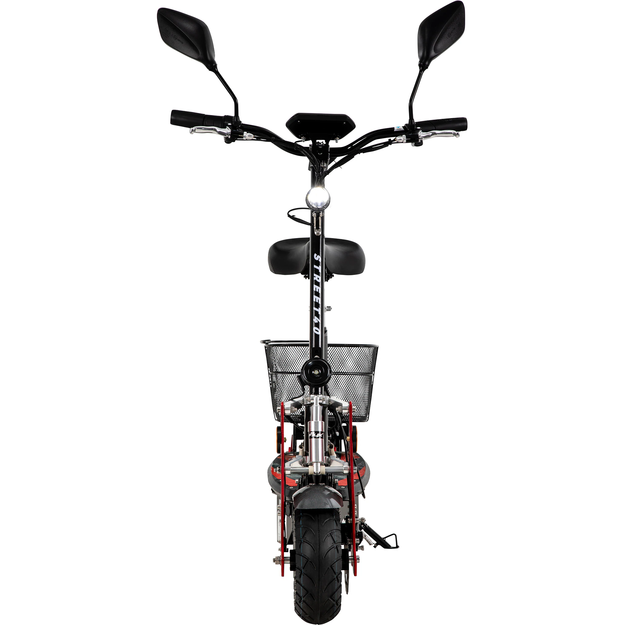 eFlux Street 40, E-Scooter mit Straßenzulassung, 35 km/h, 800 Watt, mit Sitz, Gepäck-Korb, klappbar (Schwarz)