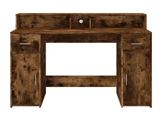 Bureau et lumières LED chêne fumé 140x55x91cm bois d'ingénierie