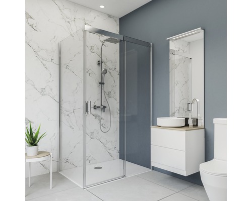 BREUER Soft-Touch douchewandpaneel, marmerdecor, zwart-wit, 150 x 255 cm