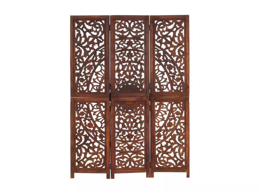 Cloison de séparation 3 panneaux Marron 120x165cm Bois manguier