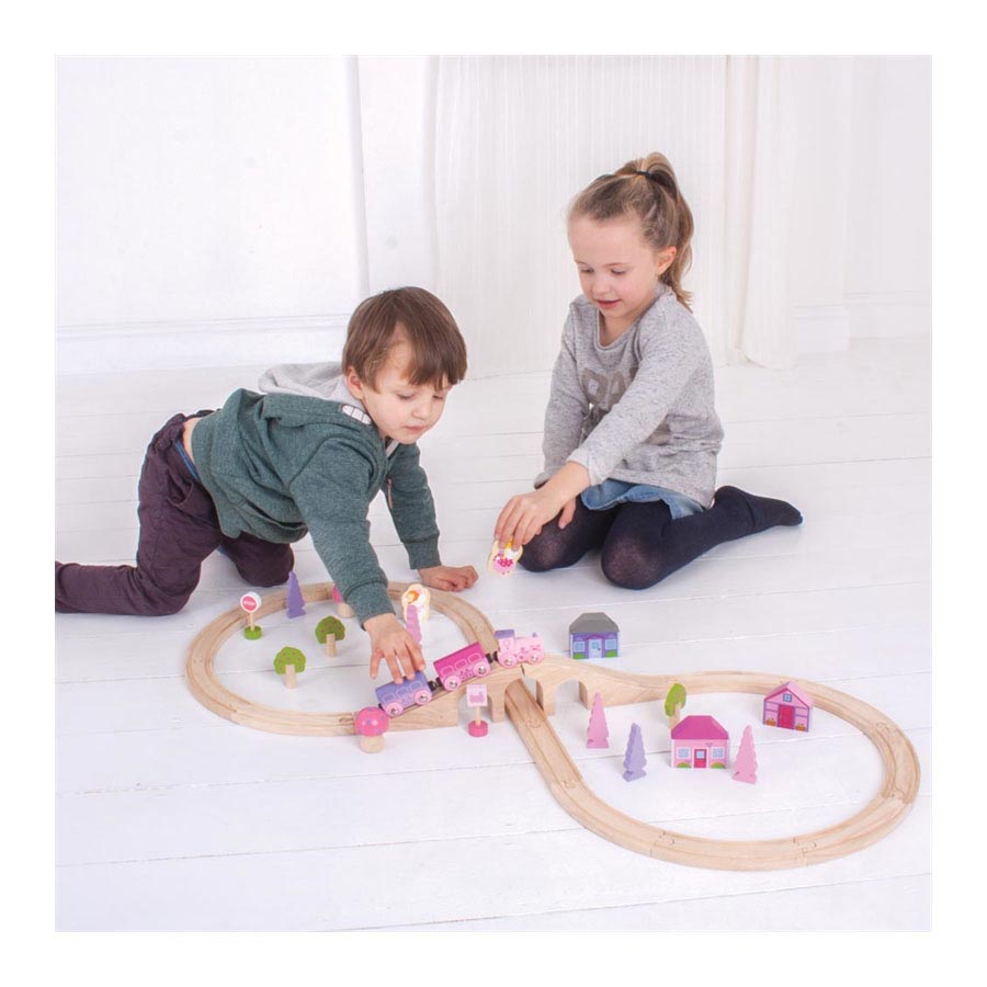Bigjigs Houten Treinset - Roze, 40dlg.