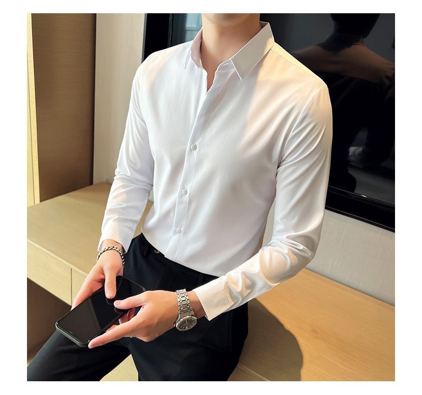 Sherina - Slim-fit overhemd met lange mouwen en effen fleecevoering