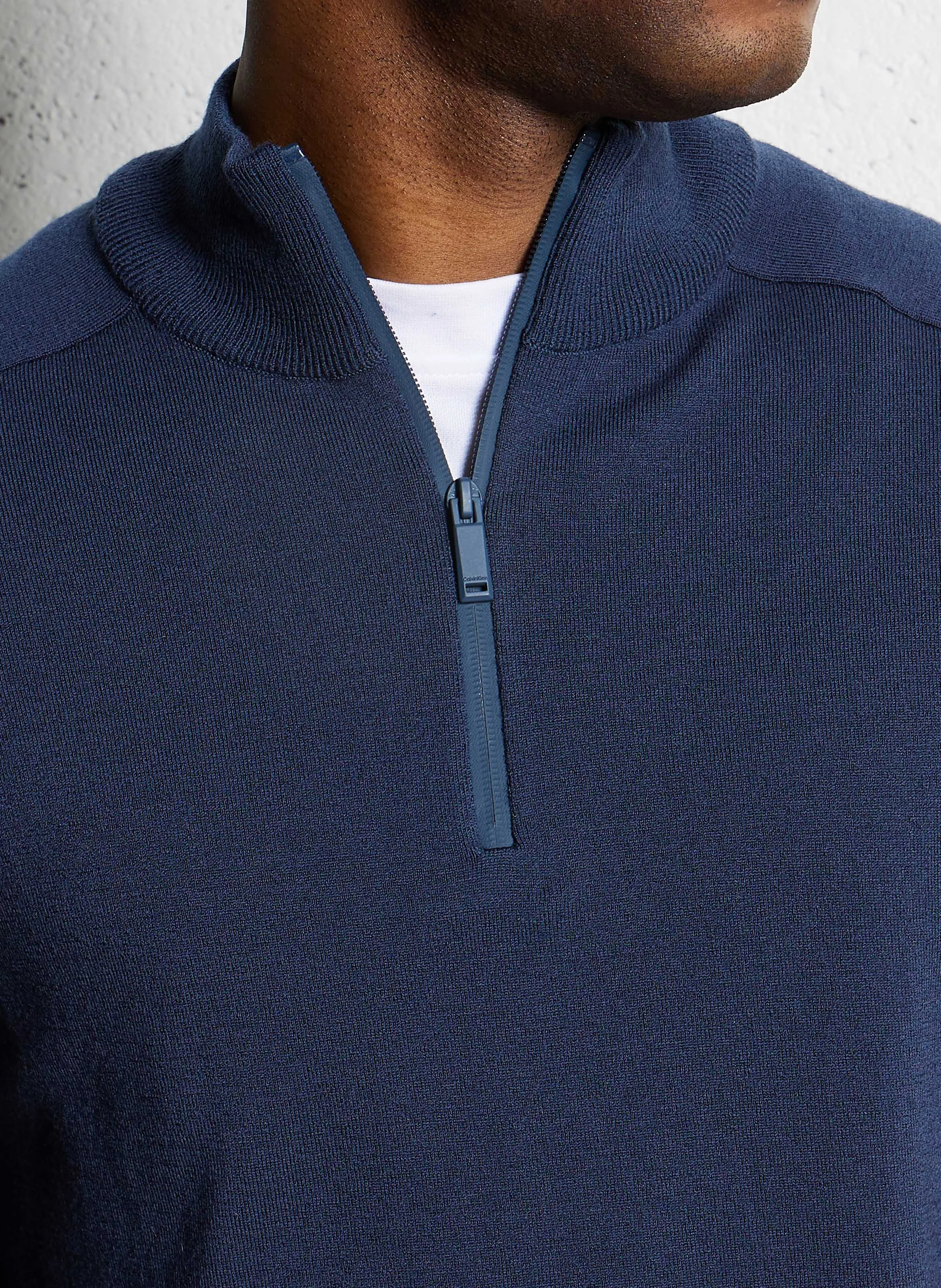 Pull col zippé droit en laine mélangée | Bleu