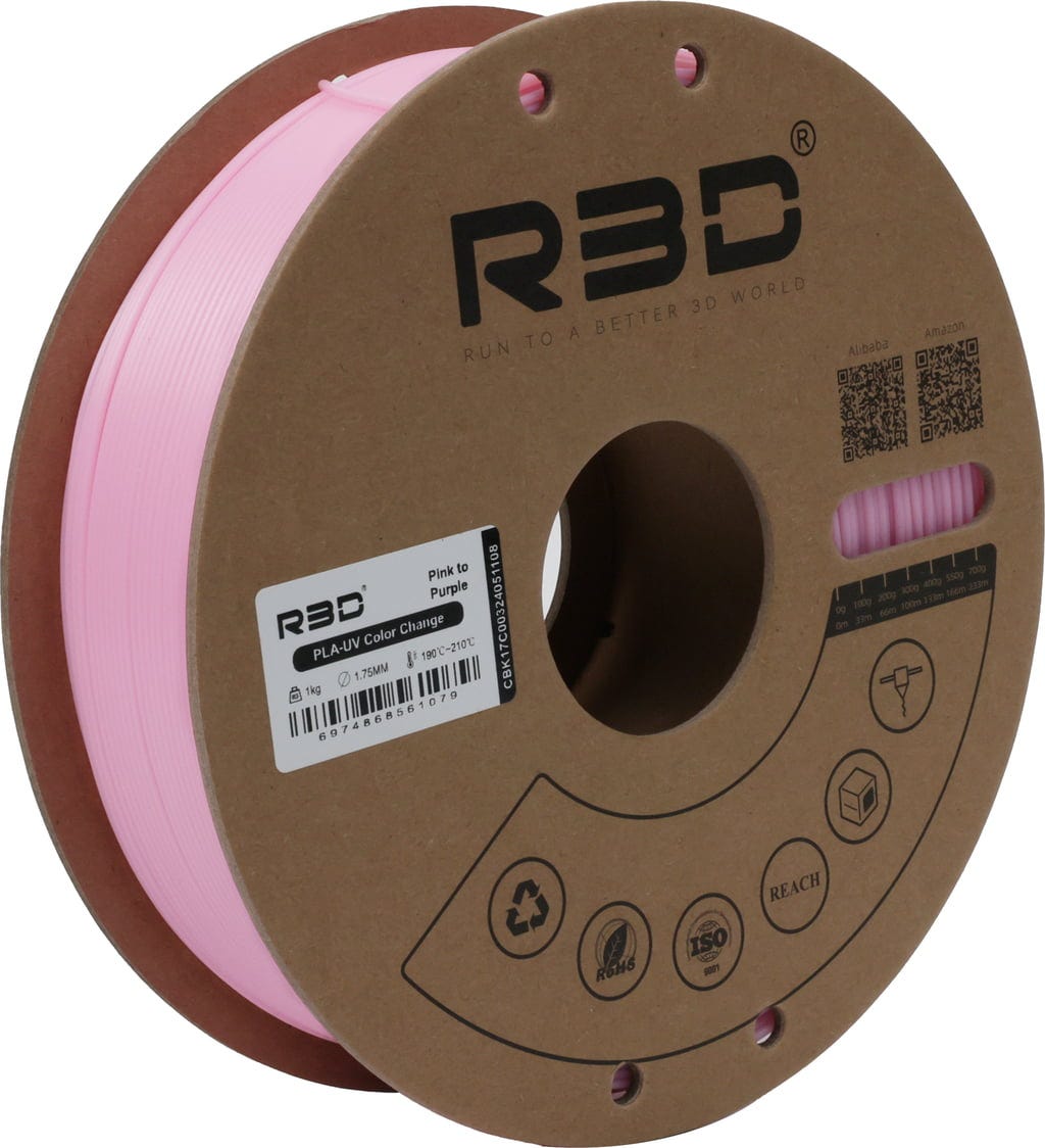 R3D  PLA UV Color Change Pink to Purple, 1,75 mm / 1000 g    Farbveränderndes Filament