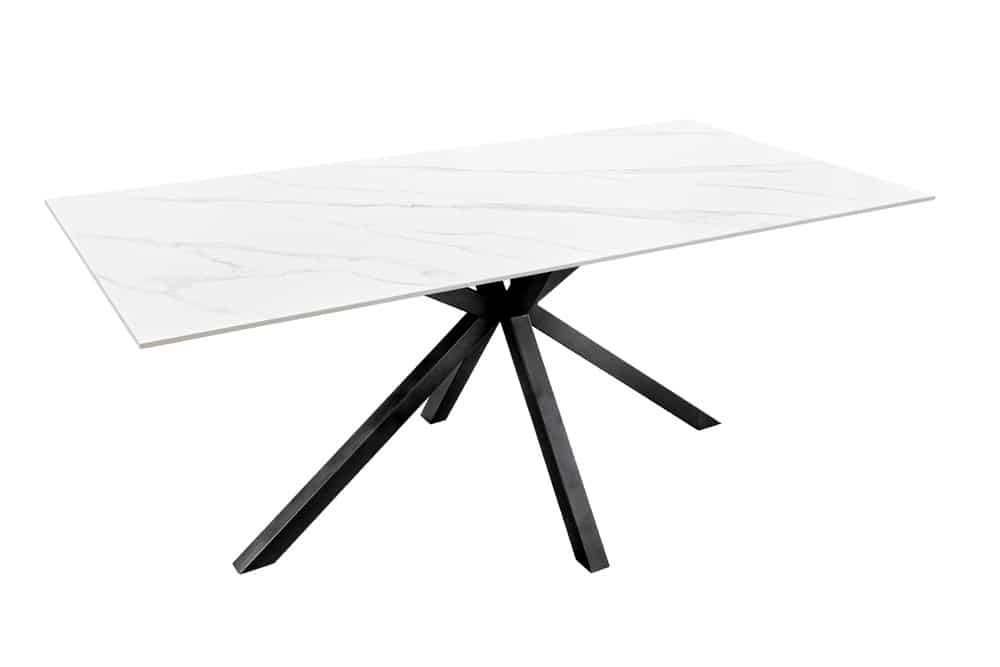 Moderner Esstisch GALAXIE 180cm weiß Keramik schwarz Metall Sterngestell