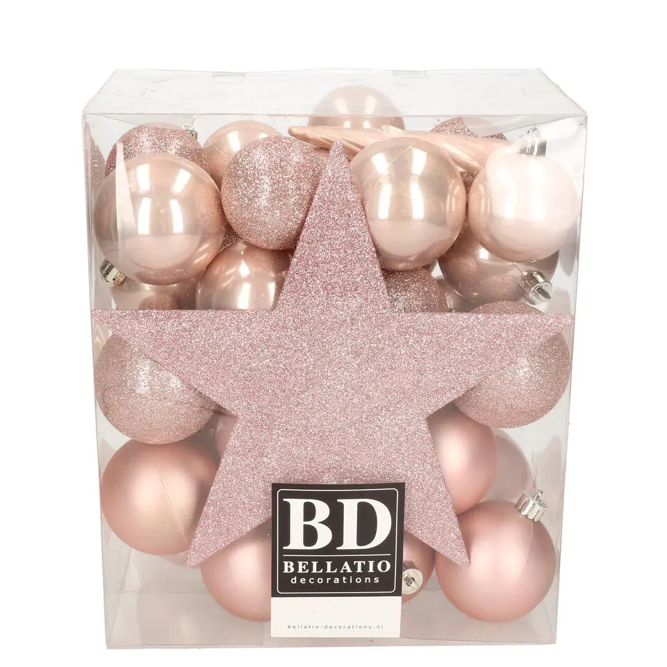 Bellatio decorations Kerstballen - 33x - mix - lichtroze - piek