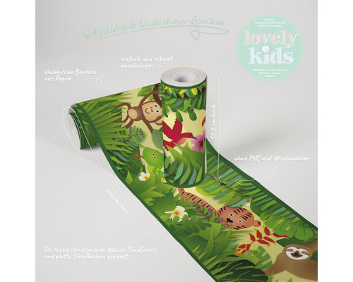 Zelfklevende rand 40372-5 Alleen Rand Jungle geelgroen 5 m x 15 cm