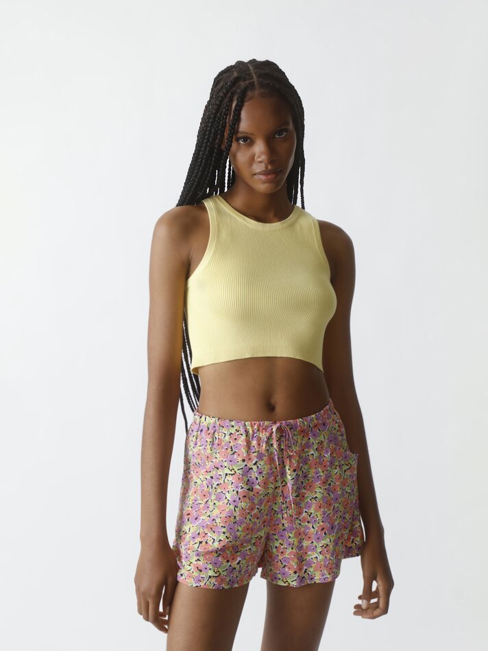 Top cropped canelado - Amarelo