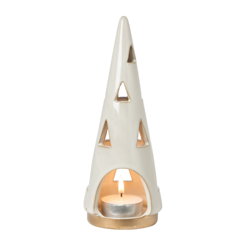 Theelichthouder kerstboom - beige - ø7x19 cm