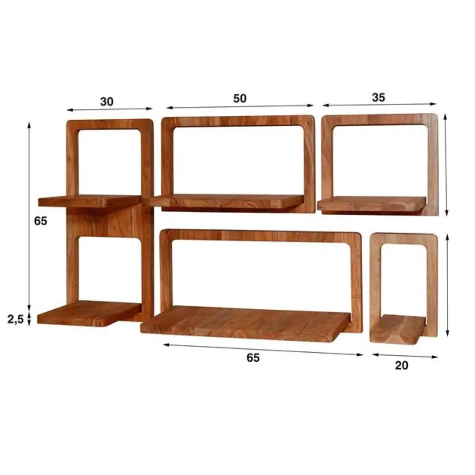 Hoyz Collection - Wandschap Curvy - Massief Acacia Naturel - Set van 5