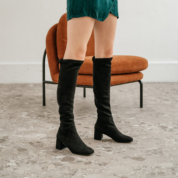 Cuissardes à talons  en velours stretch noir