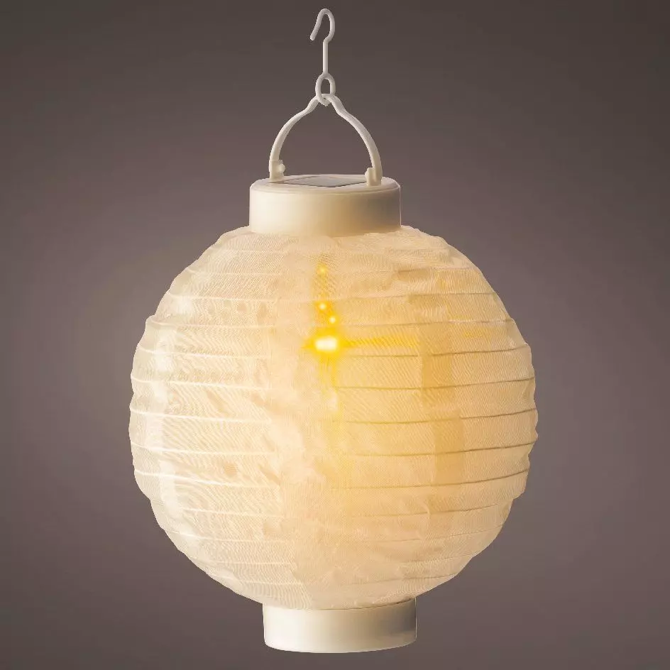 Lanterne chinoise solaire LED (D20 cm) Nylon effet flamme Blanc chaud