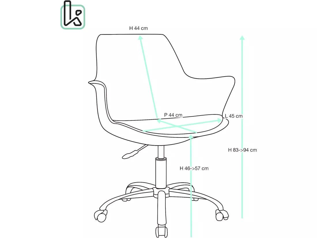 Chaise Bureau design coussin accoudoir hauteur réglable pivotant pied métal roulettes MOTO (Noir)