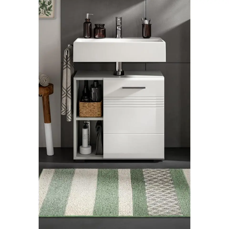 Hioshop Copa wastafel 1 deur- 2 planken wit hoogglans- lichtgrijs