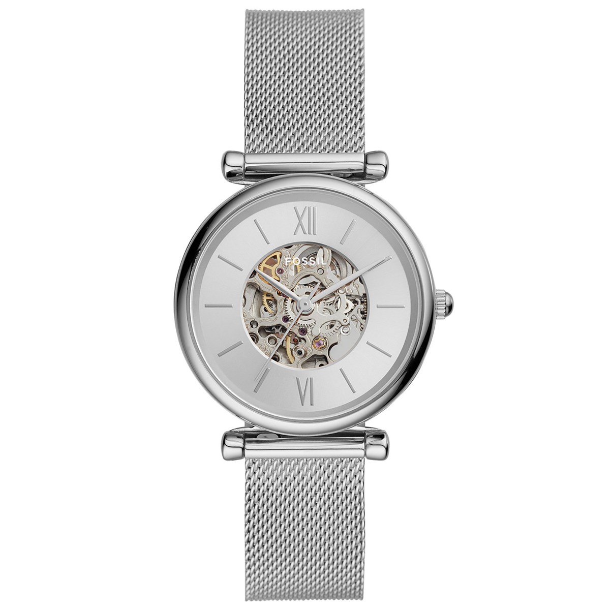Montre femme Fossil automatique Carlie acier blanc