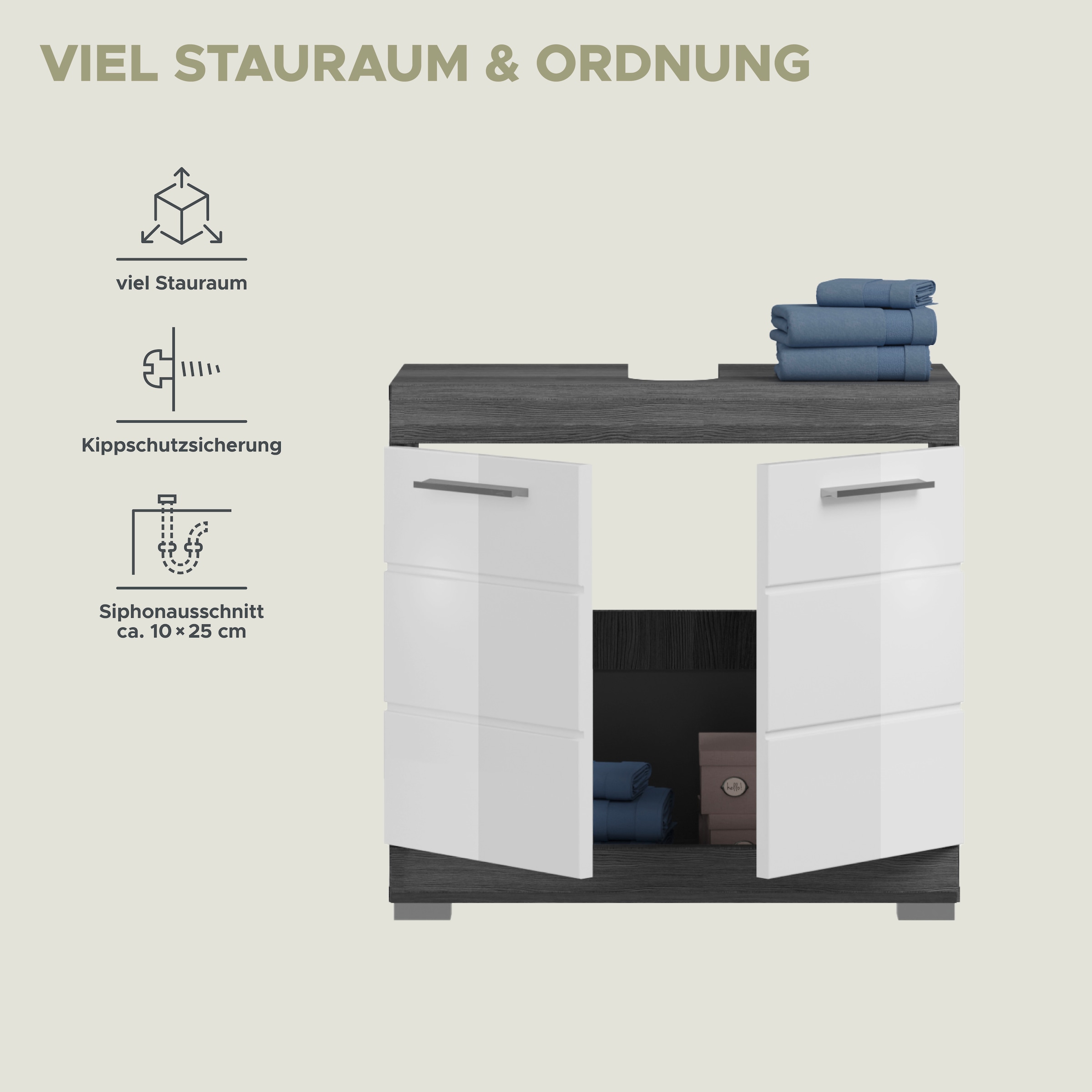 INOSIGN Waschbeckenunterschrank »SIENA, Breite 60cm, 2 Tür, 2 Fächer, mit Siphonausschnitt, MDF-Front« TOPSELLER!, 1 Stk. tlg. in verschiedenen Farben erhältlich, Badmöbel, Badschrank, Kommode, Bad