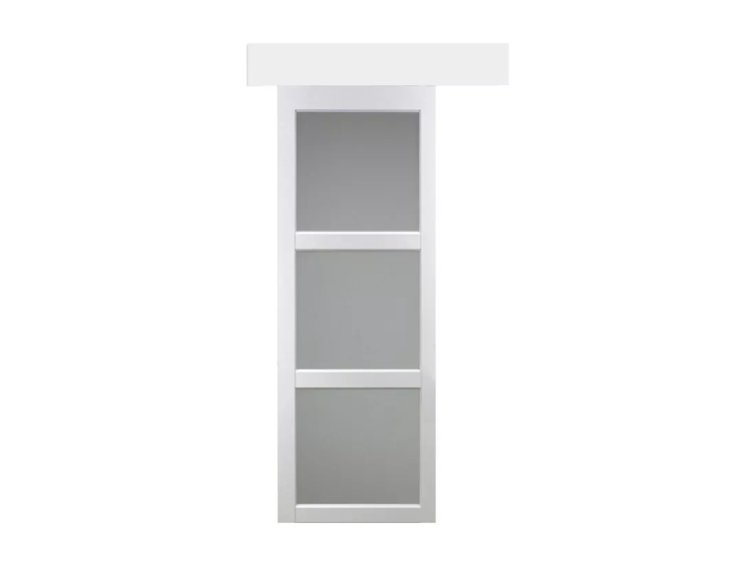 Porte Coulissante Kenya Blanc Vitree H204 X L93 + Rail Aluminium Bandeau Blanc Gd Menuiseries