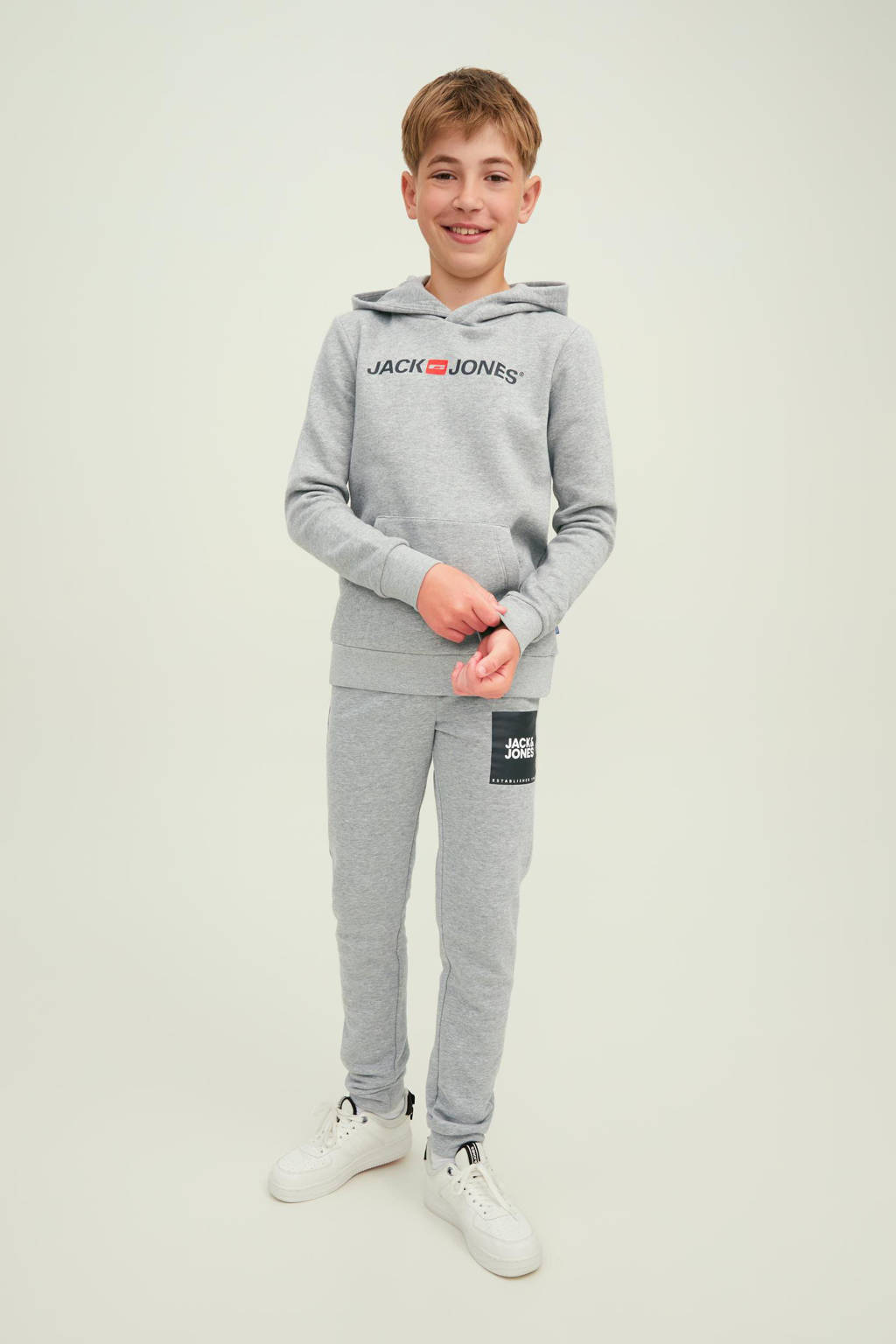 JACK & JONES hoodie JJECORP met logo grijs melange