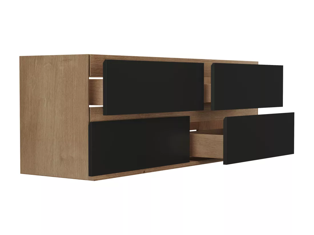 Meuble sous vasque suspendu - Coloris naturel clair et noir - 150 cm - SABURI