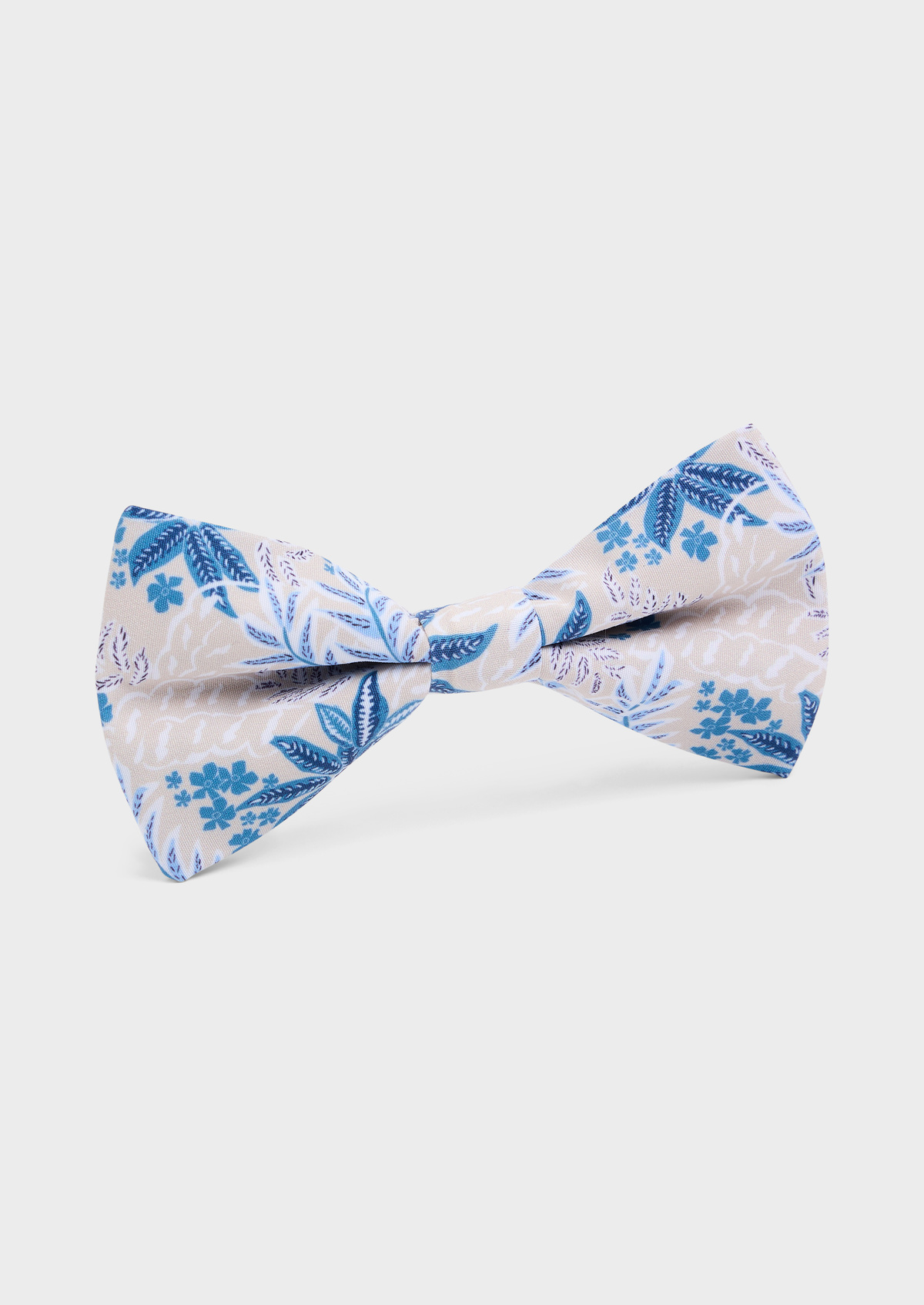 Noeud papillon beige à motif fleuri bleu ciel et blanc