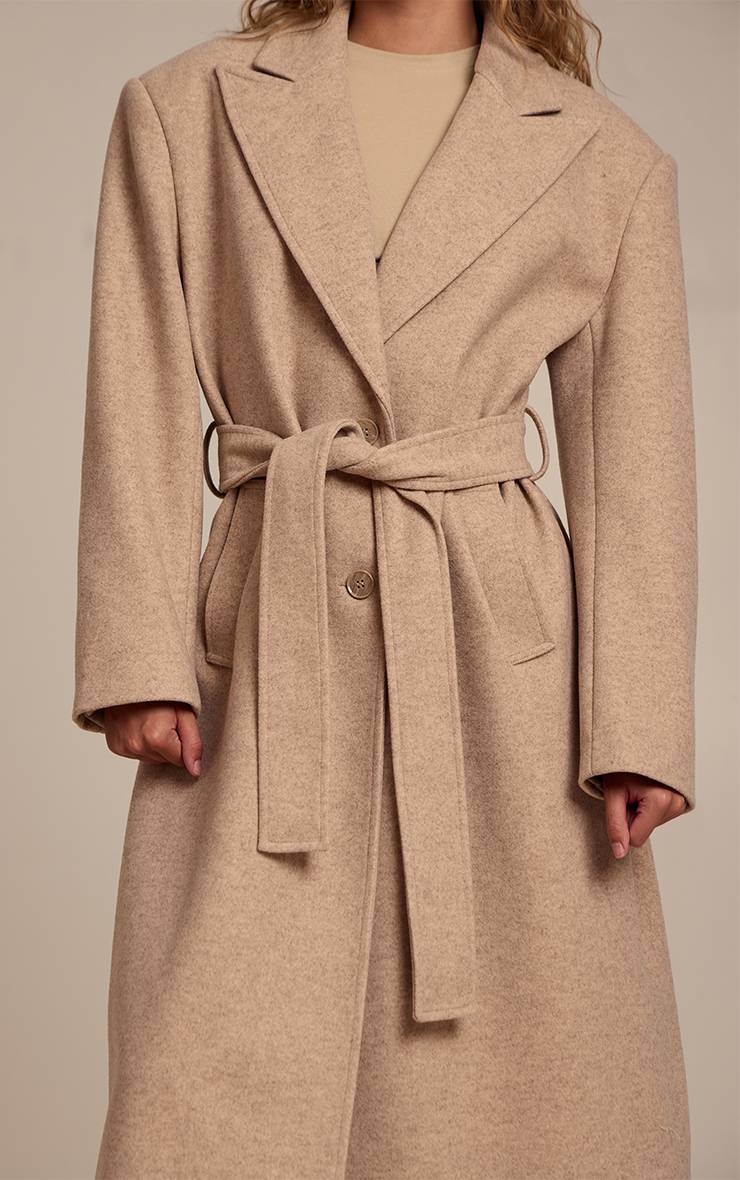 Avoine Manteau Long En Laine Aspect Avoine À Simple Boutonnage Avec Ceinture À Nouer