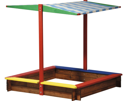 Zandbak met dakbalk 120 x 120 x 125 cm hout veelkleurige vierkante randbescherming