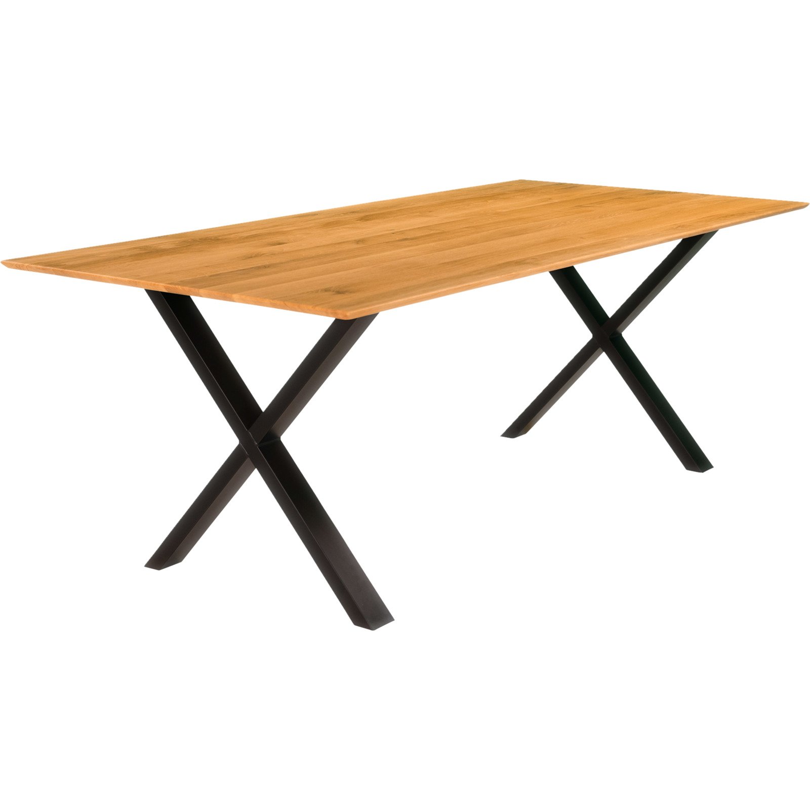 Tisch Flims Eiche massiv, Schweizer Kante, X-Fuss 160 x 76 x 90 cm