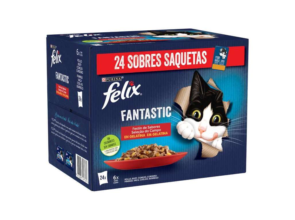 COMIDA HÚMIDA GATO FELIX FANTASTIC CARNE 24X85G