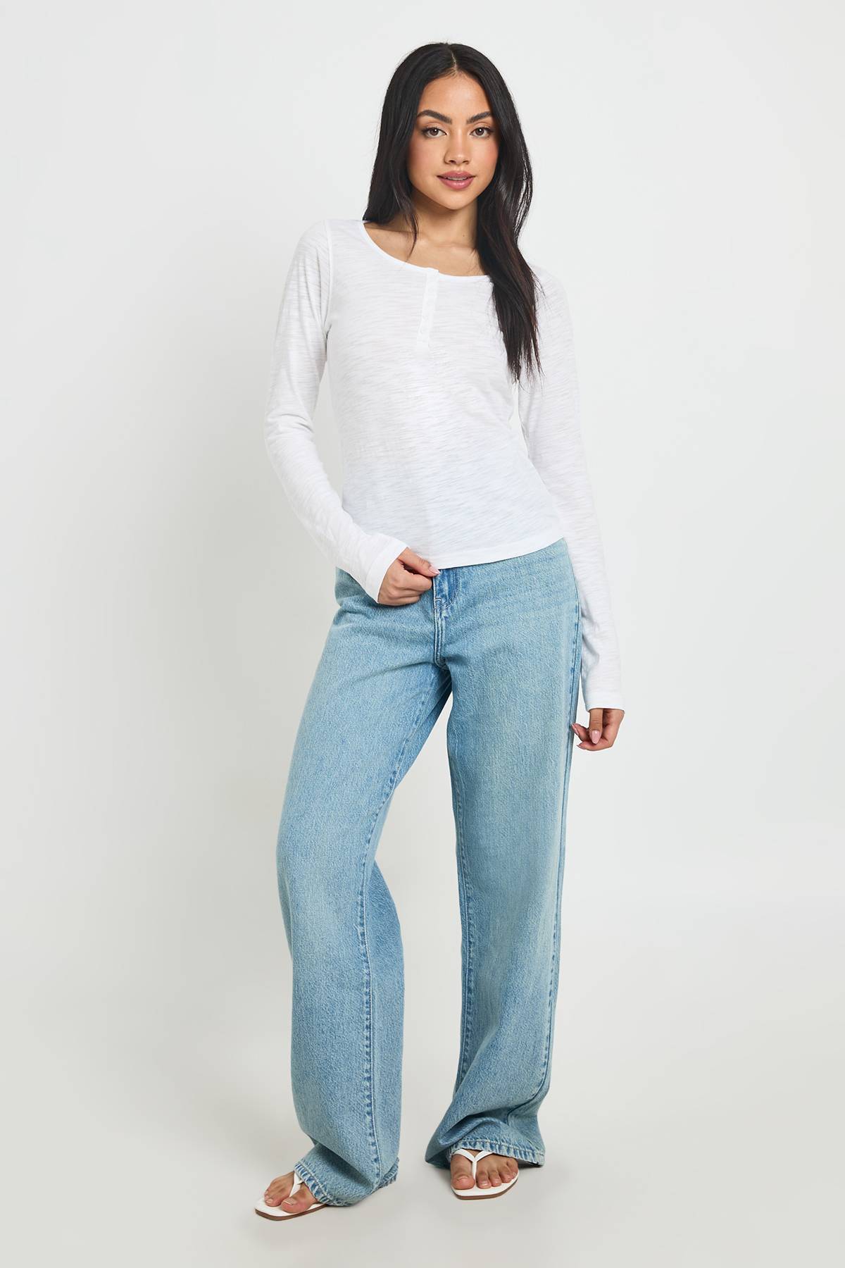 boohoo Haut Henley Transparent En Coton Slub