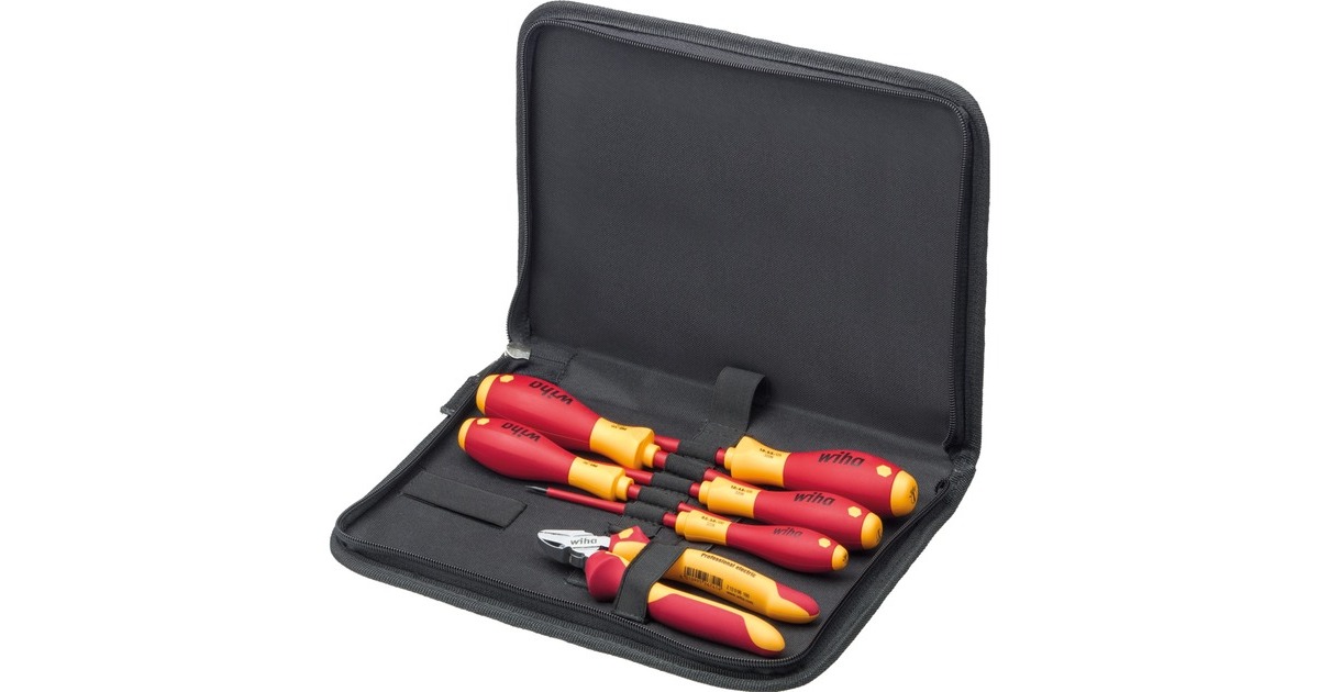 WihaGereedschapset elektricien gereedschapsset  (Rood/geel, 6-delig in gereedschapetui)