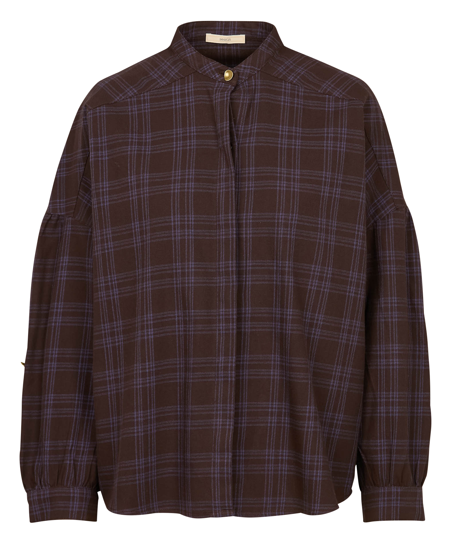 COLOMBELLA - Chemise col rond à carreaux en coton | Marron