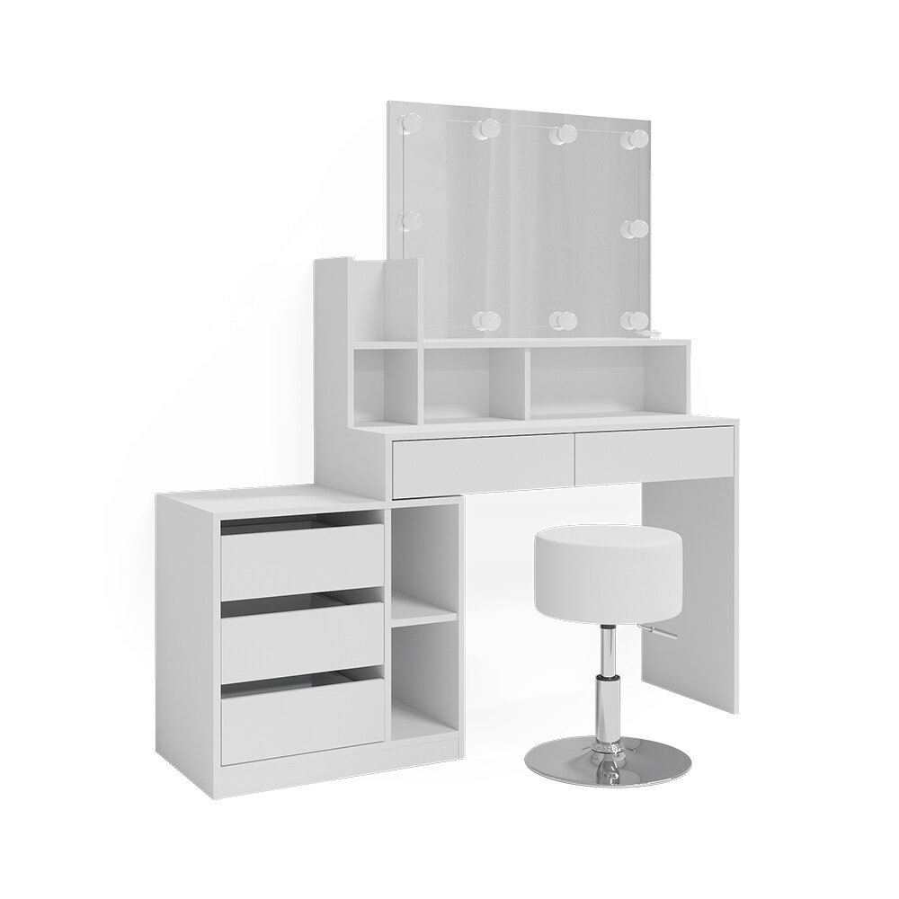 Vicco Schminktisch Anja 139,8 x 115 cm Weiß Spiegel Hocker LED Frisiertisch