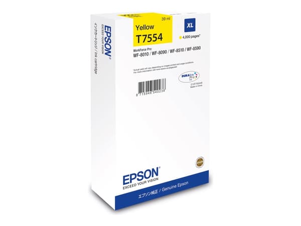 Epson T7554 - 39 ml - XL-størrelse - gul - original - blekkpatron - for WorkForce Pro WF-8090, WF-8090 D3TWC, WF-8090DW, WF-8590, WF-8590DWF