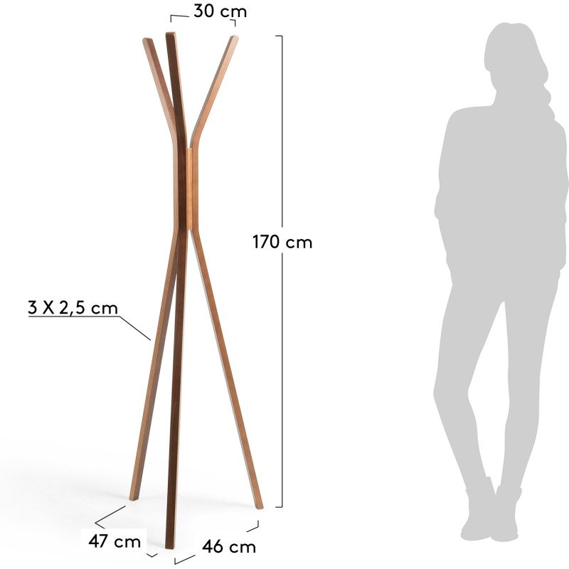 Porte-manteaux Chelsey bois massif d'hévéa 170 cm