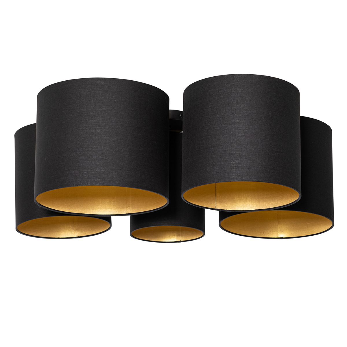 Plafondlamp zwart met gouden binnenkant 5-lichts - Multidrum