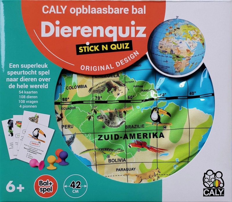 CALY - Dierenquiz - Opblaasbare Bal - Multicolor - Inclusief Quizkaarten