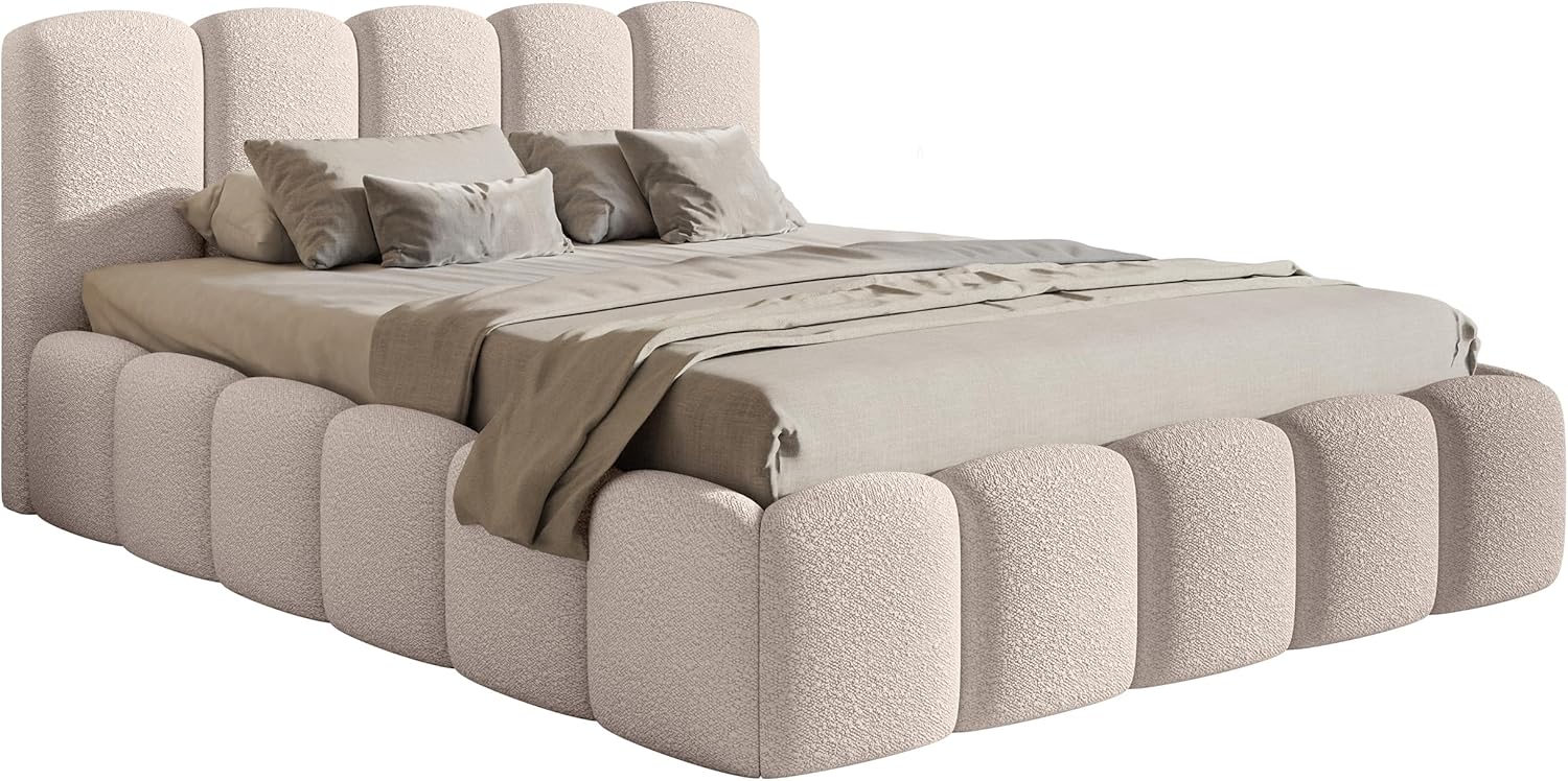 Selsey Bett 180 x 200 cm Polsterbett Schlafbett Mit Bettkasten Stauraum Metallgestell Kopfteil Boucle Cloudy II Hellbeige